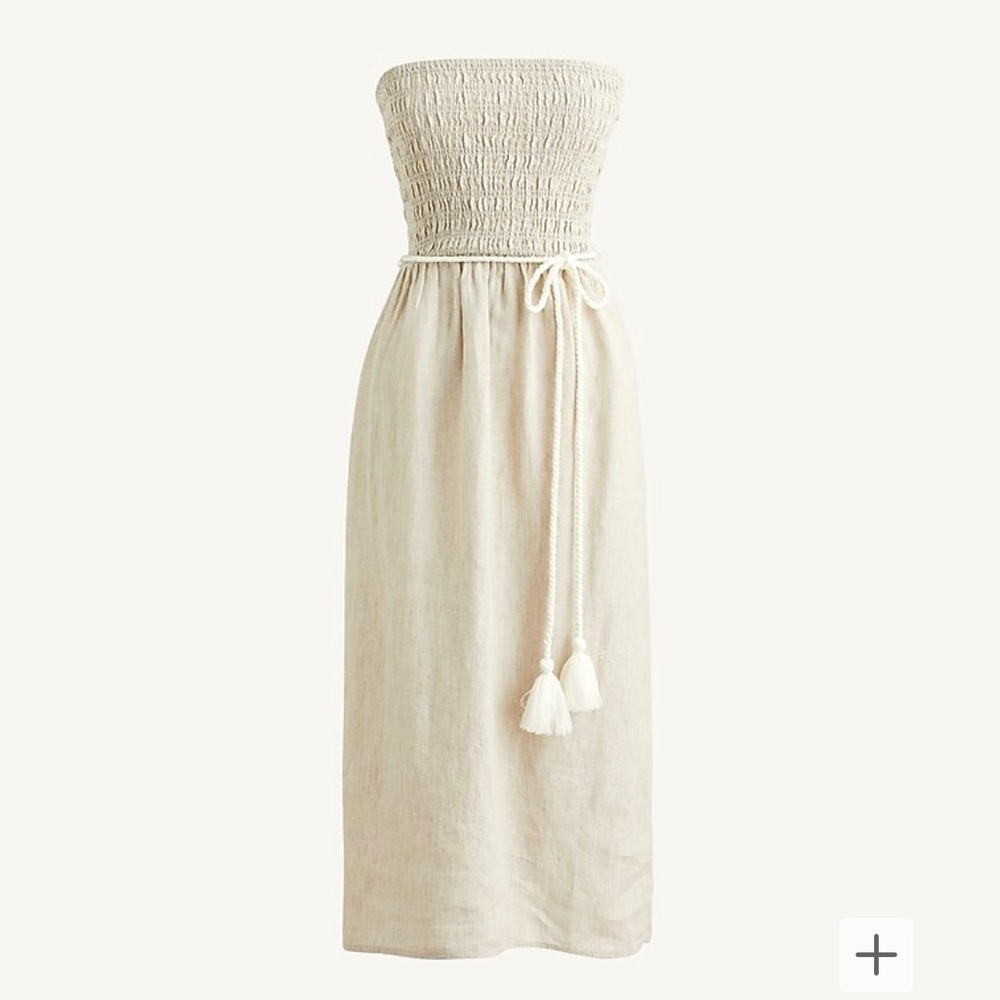 Strapless smocked linen dress